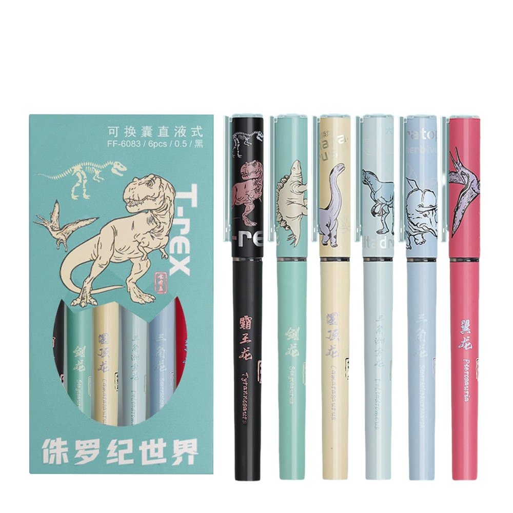 Joucien 6-Pack 0.5 mm Black Dinosaur Click Pens