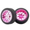 MGHGFYTAS RC Tires Compatible with Wltoys 144001, 124016, 124017, 124018, 124019 and 104001, 4-Pack 68 mm Foam Tires with Rims, Pink view 2