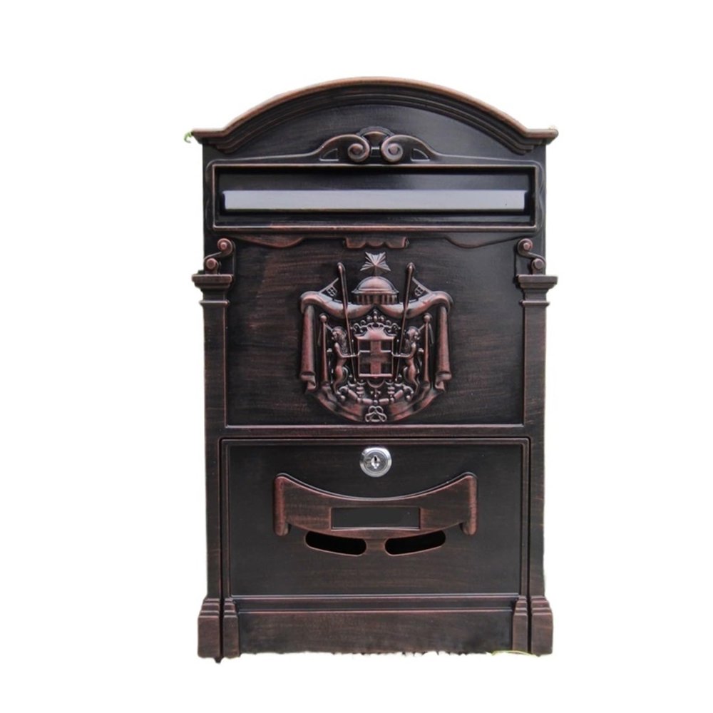 Wall-Mounted Lockable Metal Mailbox, Vintage Style, Large Capacity, Red Antique Copper