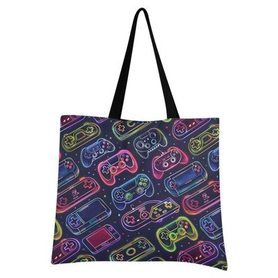 Colorful Gamepad Canvas Tote Bag for Women, Reusable Shopping Bag