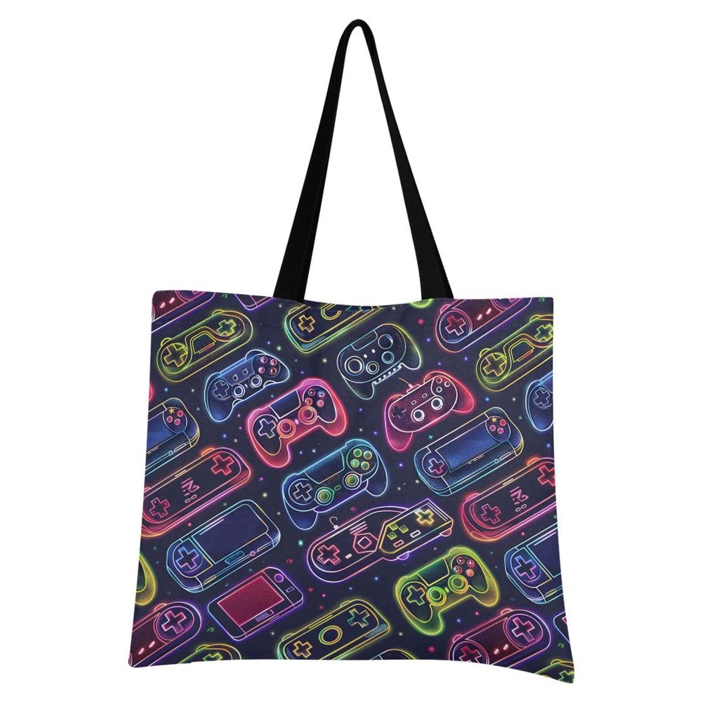 Colorful Gamepad Canvas Tote Bag for Women, Reusable Shopping Bag