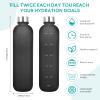 Motivational Sports Water Bottle, 1,000 ml, Time Markings, Leakproof, BPA-Free, with Shoulder Strap, Matte Black view 2