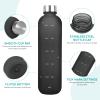 Motivational Sports Water Bottle, 1,000 ml, Time Markings, Leakproof, BPA-Free, with Shoulder Strap, Matte Black view 3