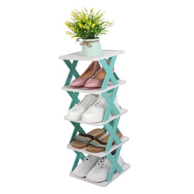 OFFSCH Tall Narrow Shoe Rack for Children's Shoes, 5-Tier X-Shaped PP, Space-Saving and Stable