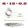 50-Piece 8 mm ID × 12 mm OD × 0.2 mm Ultra-Thin 304 Stainless Steel Flat Washers view 2