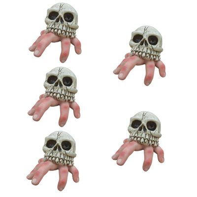 Ciieeo 5-Piece Skull Finger Ornaments, Bloody Halloween Skull Decorations, Resin Skeleton Hand Sculptures