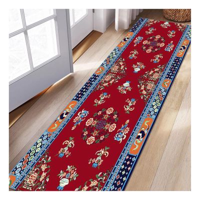 Siunwdiy Red Vintage Kitchen Runner Rug, Low-Pile Moroccan Style, 70 x 290 cm