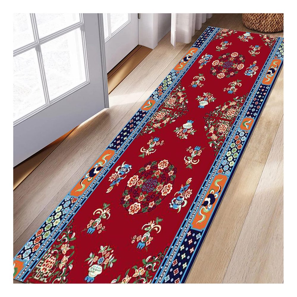 Siunwdiy Red Vintage Kitchen Runner Rug, Low-Pile Moroccan Style, 70 x 290 cm