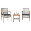 HEFZGDB 3-Piece Bistro Set with Cushions, Gray Poly Rattan and Acacia Wood view 1