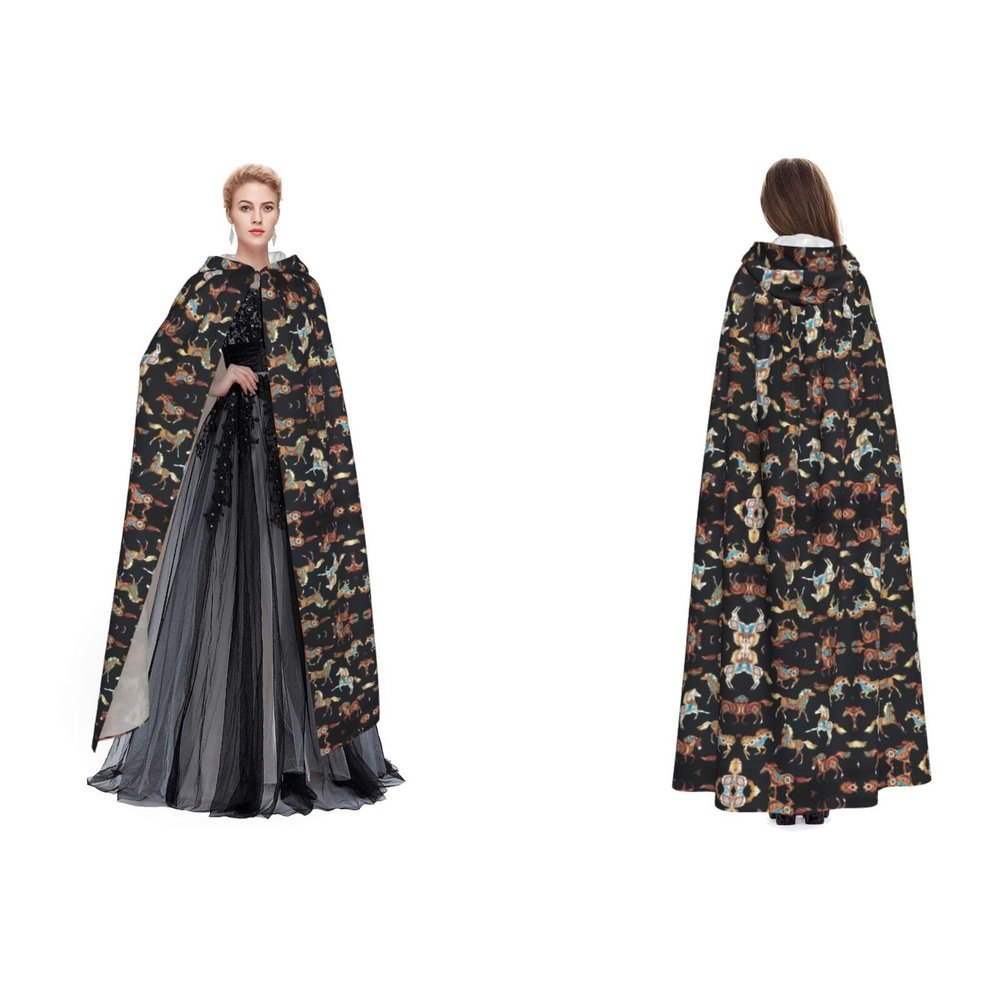 LPWTYCBV Brown Hooded Cloak with Horse Motif, Perfect for Halloween and Costume Parties