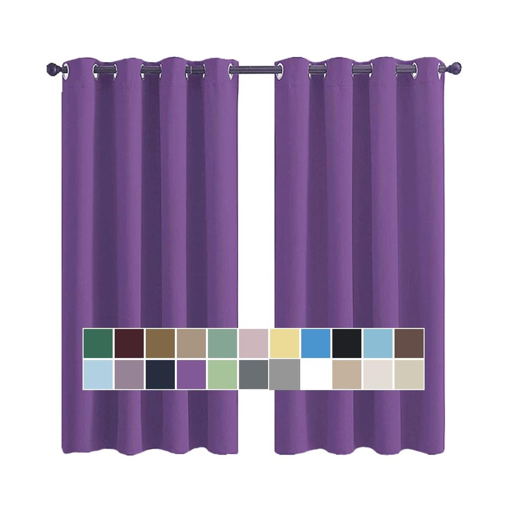 CHENG Blackout Eyelet Curtain Panels, Thermal Insulating, 200 x 200 cm (H x W), Violet, 2-Piece Set
