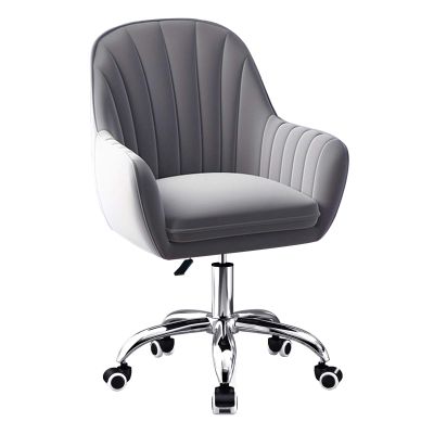 Accent Vanity Chair, Velvet Ergonomic Height-Adjustable Home Office Swivel Chair, Gray