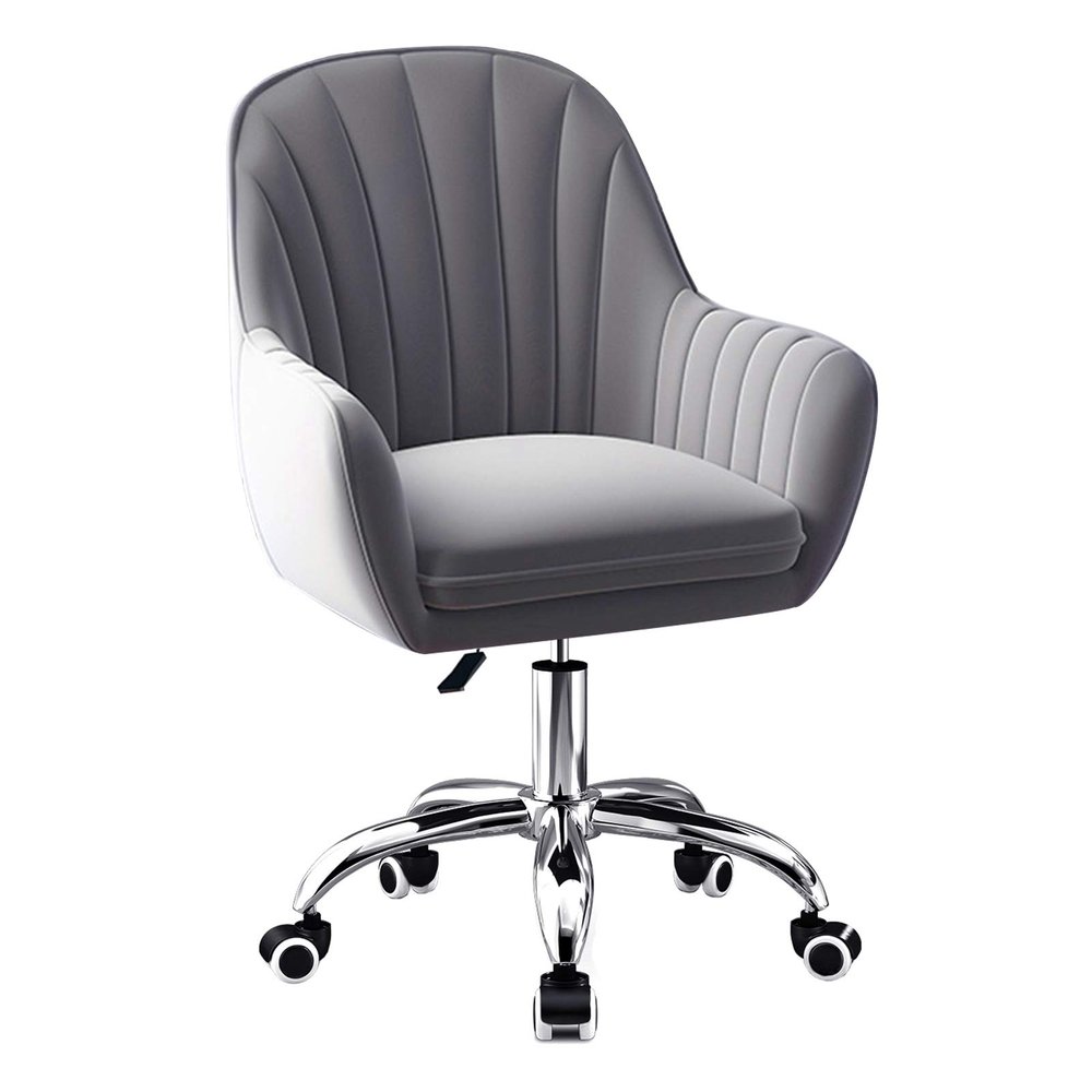 Accent Vanity Chair, Velvet Ergonomic Height-Adjustable Home Office Swivel Chair, Gray