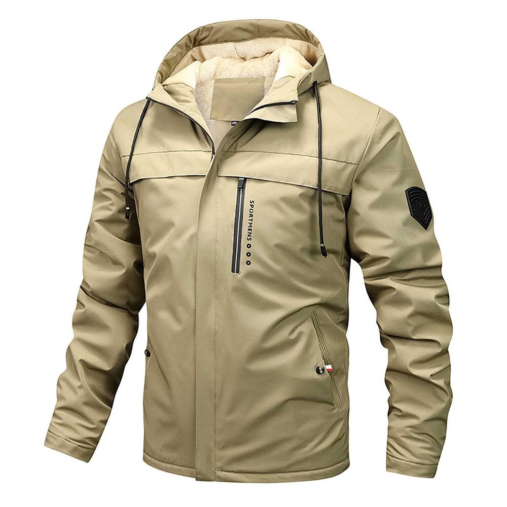 SRZYMJ Long Warm Waterproof Men's Winter Coat with Thick Fleece Lining