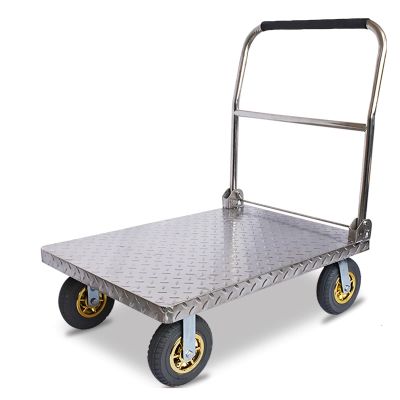 ZDHFFFUK Platform Cart, Stainless Steel Deck, Folding Padded Handle, 8-Inch Wheels
