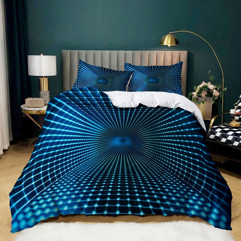 Abstract Geometric Tunnel 3-Piece Duvet Cover Set, 200 x 200 cm, Blue