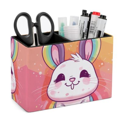 NTVOWPZO PU Leather Pencil Holder for Desk, Chubby Rabbit Pen Cup