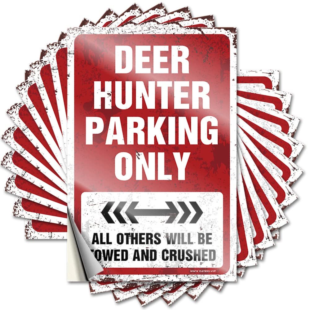 Funny Car Stickers, Deer Hunter Design, Parking, 10-Pack, Funny Bar Signs and Prank Stickers for Adults (6 x 9 cm)
