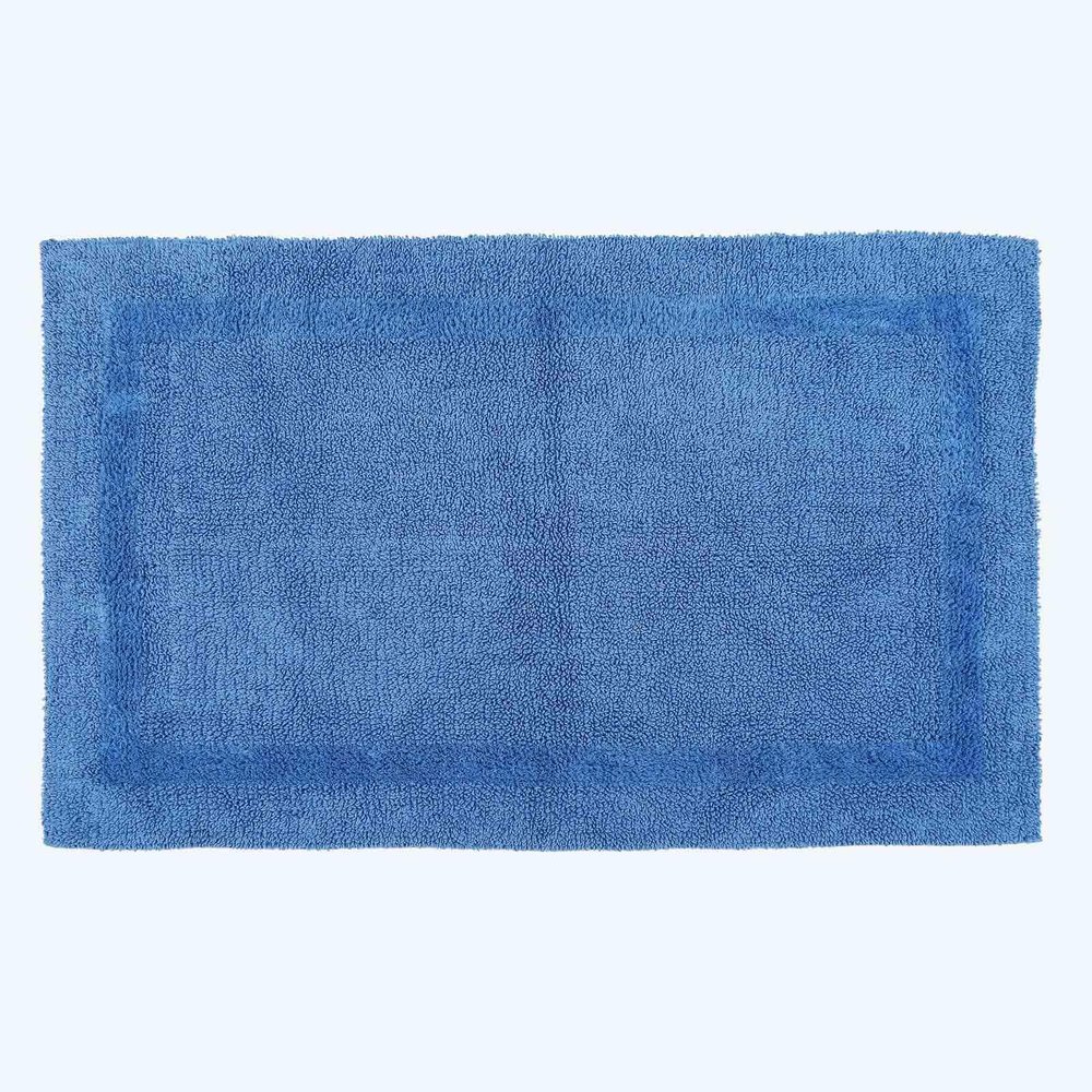 Homescapes Large Blue Bath Mat, XXL 70 x 120 cm, Premium Cotton Reversible Bath Rug
