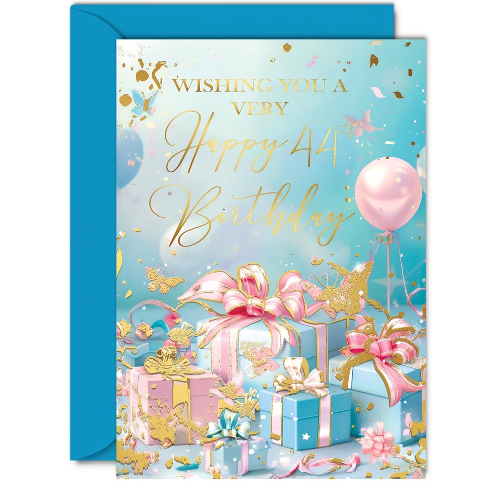 Elegant Gold 44th Birthday Card for Women and Men, A5