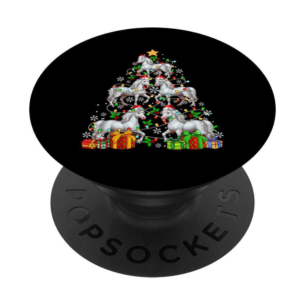 Santa Horses as a Christmas Tree Colorful Lights Farmer PopSockets with Interchangeable PopGrip