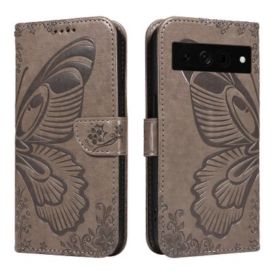 XFDSFDL Case for Google Pixel 7 Pro, PU Leather Flip Cover with Butterfly Fairy Pattern, Stand and Wallet, Gray