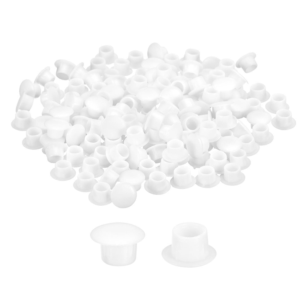 QUARKZMAN 150-Pack 8mm Screw Hole Covers, White Plastic Snap-In Caps for Furniture and Cabinets