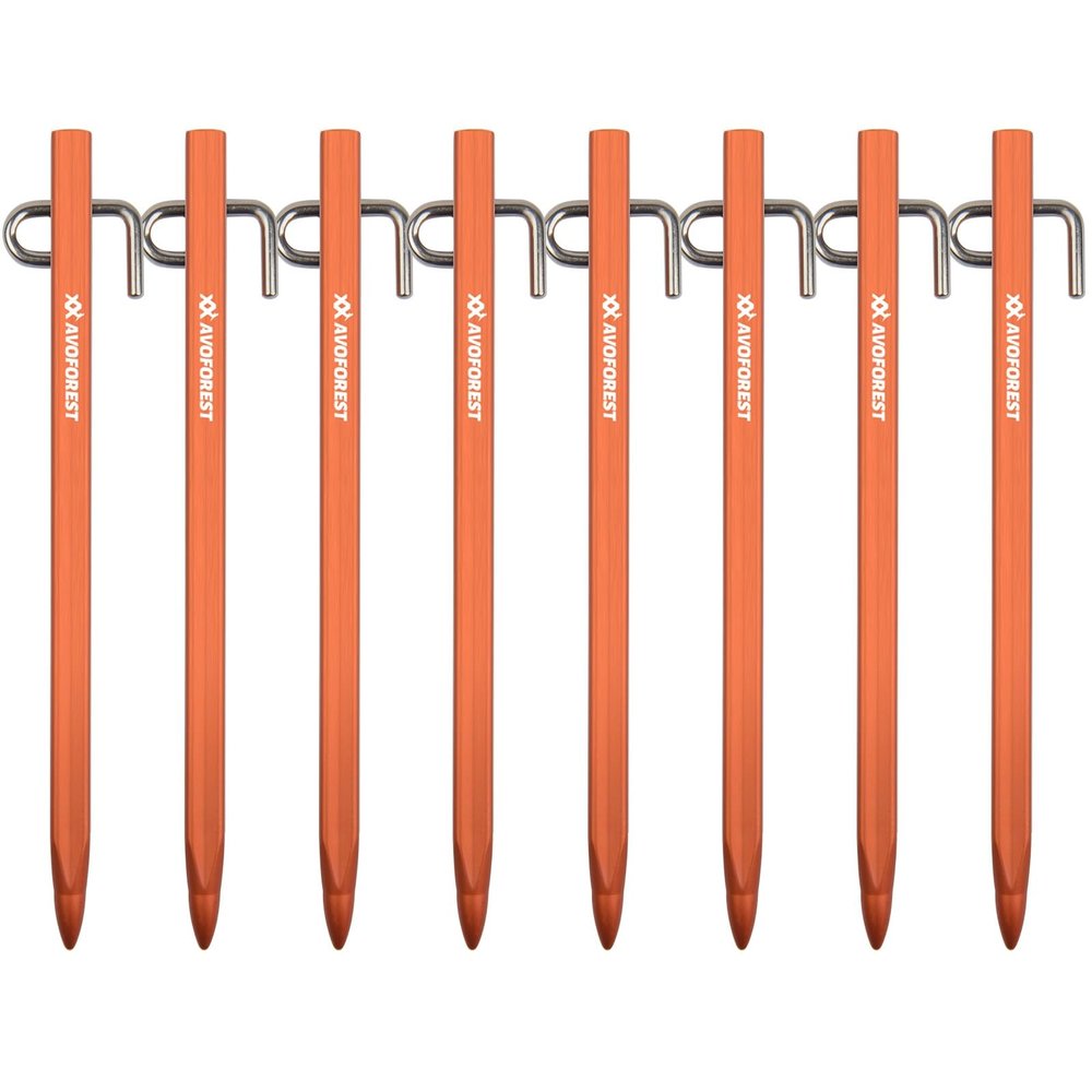AVOFOREST Tent Stakes, 8-Pack, 8 in, Lightweight Aluminum, Orange