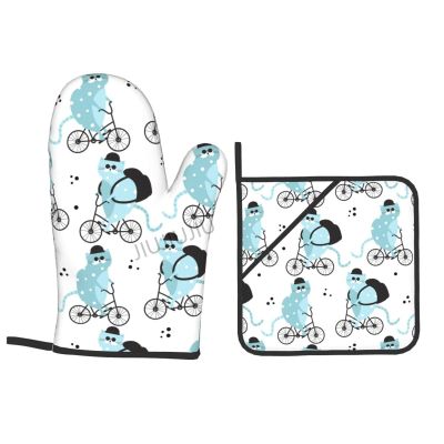 Cartoon Cat Oven Mitt and Pot Holder Set, Non-Slip and Heat Resistant