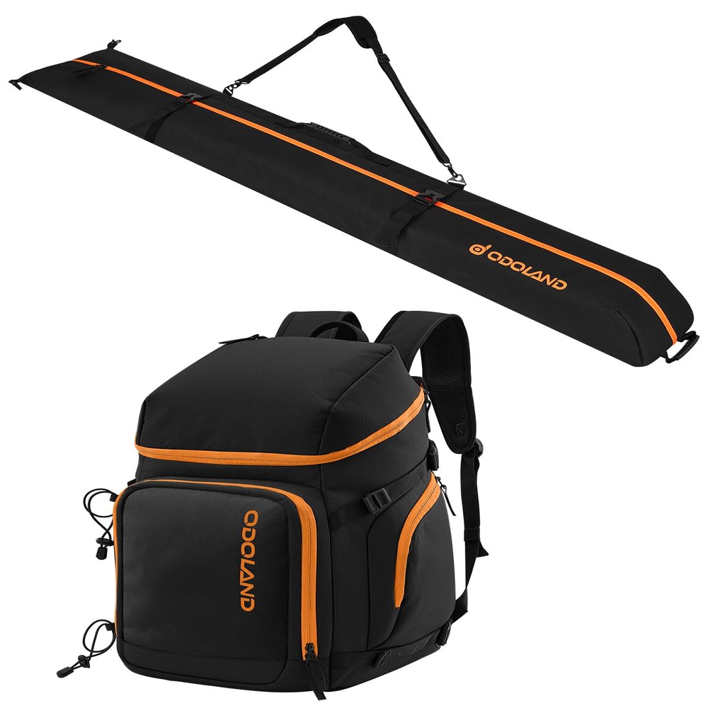 Odoland Ski Bag Set, Padded Ski Bag and Ski Boot Bag for Air Travel