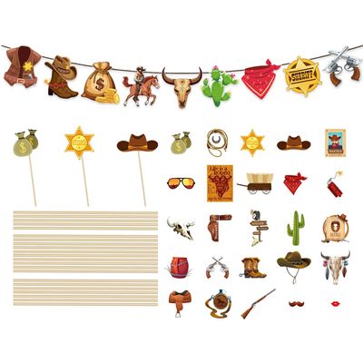 25-Piece Cowboy Photo Props with Cowboy Flag Set