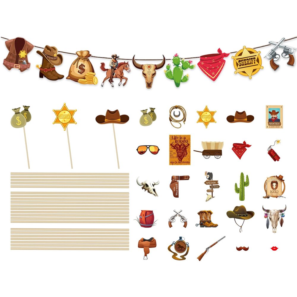 25-Piece Cowboy Photo Props with Cowboy Flag Set