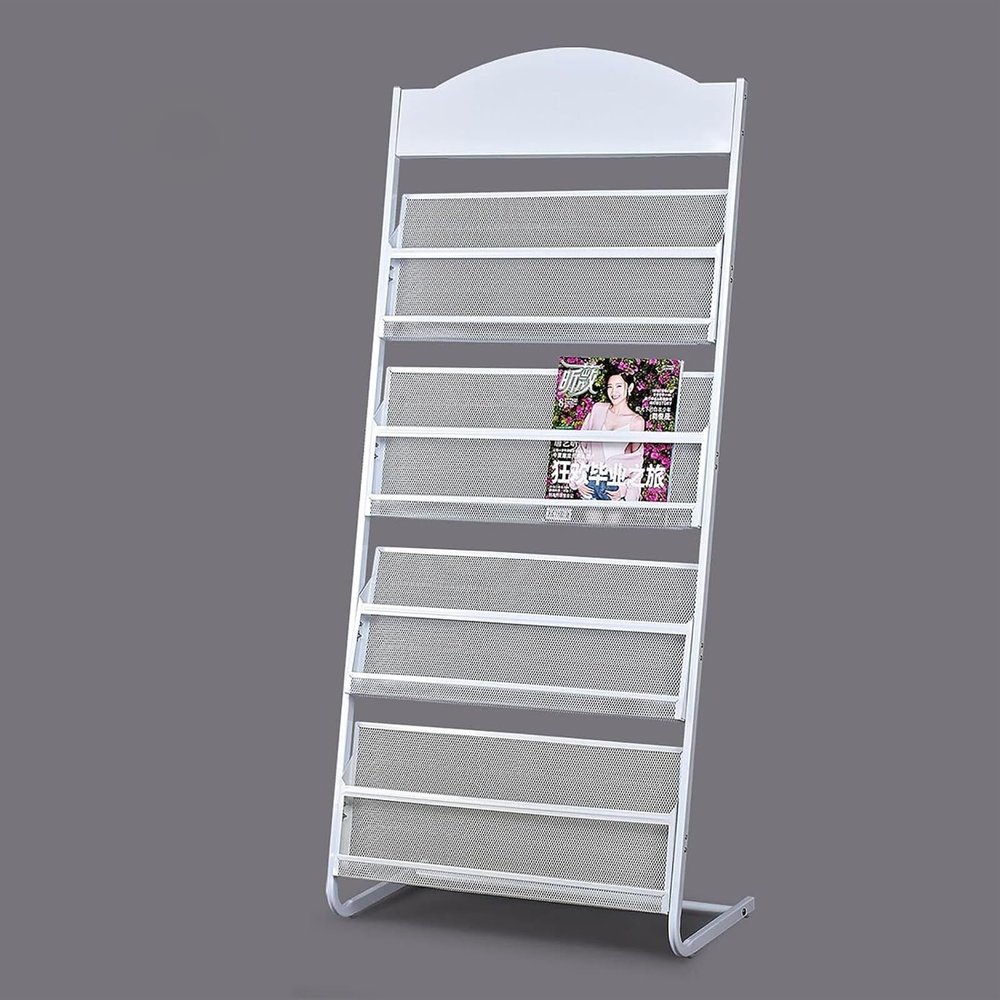 MMDXDLX Floor-Standing Brochure Holder and Magazine Rack, White