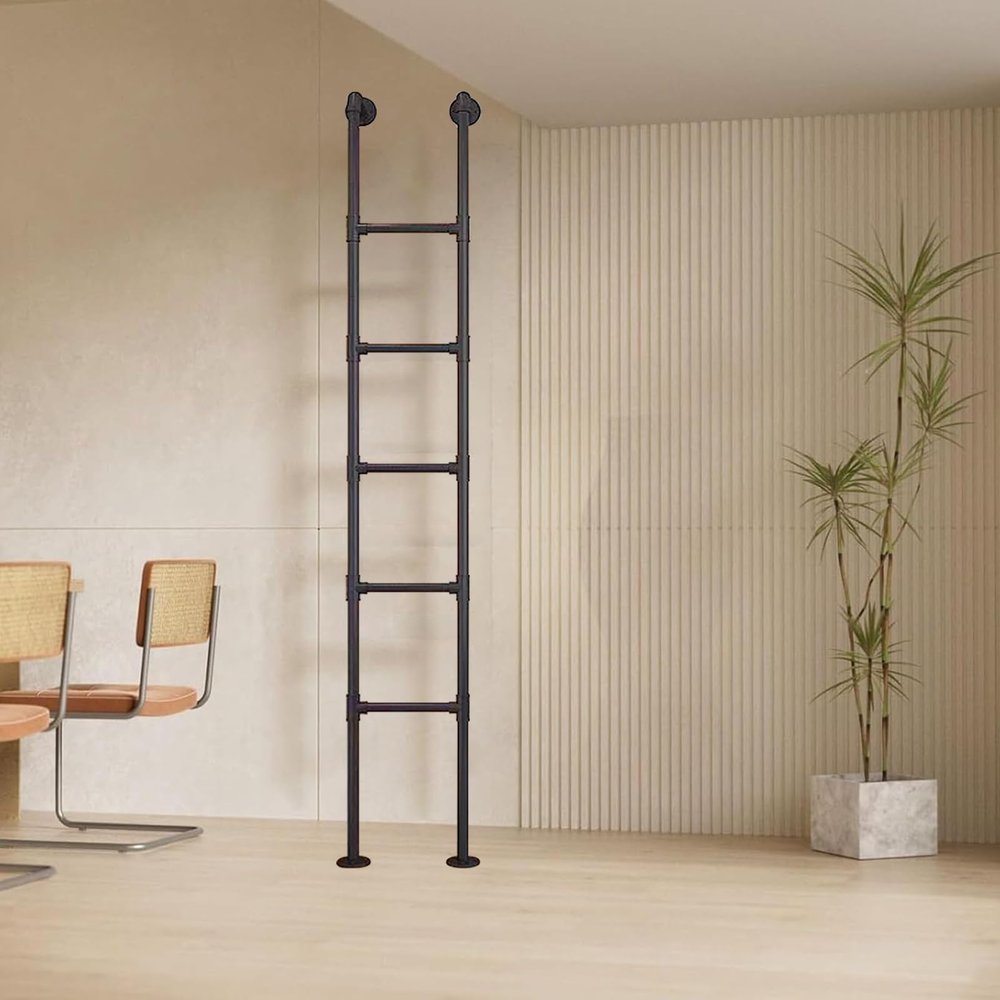 AYVADA Wall-Mounted Attic Ladder for Bunk Beds, 100–150 cm, Black Forged-Iron Metal Ladder