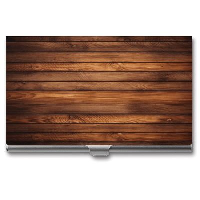 NHYDSPQ Metal Business Card Holder, Brown Wood-Grain Print