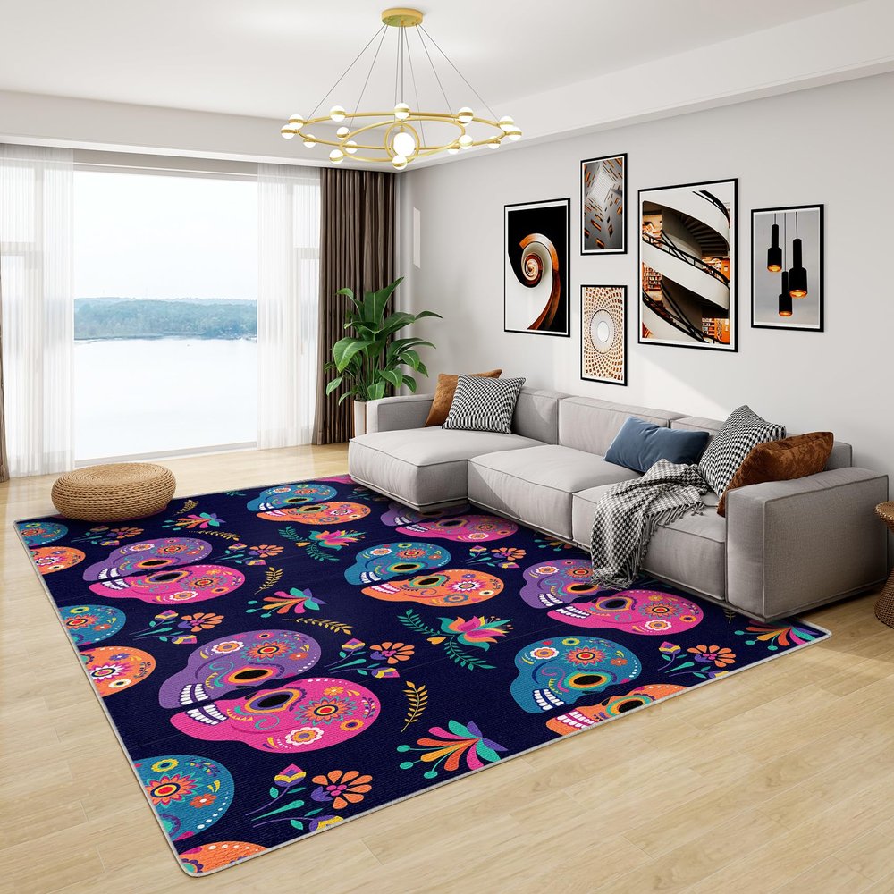 Day of the Dead Skull Rug, 60 x 90 cm, Soft Washable Non-Slip Low-Pile Mat