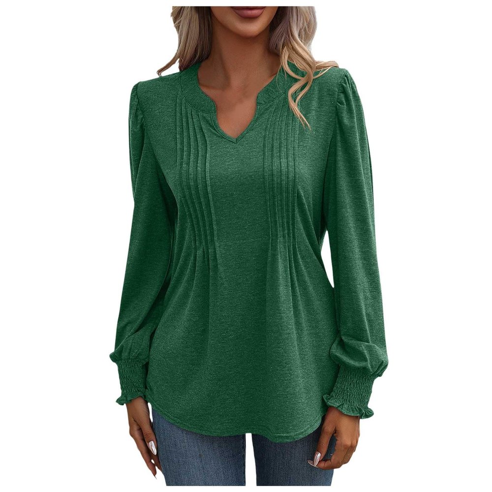 Women's Elegant Long-Sleeve Patchwork V-Neck Tunic Blouse