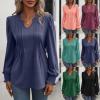 Women's Elegant Long-Sleeve Patchwork V-Neck Tunic Blouse view 2