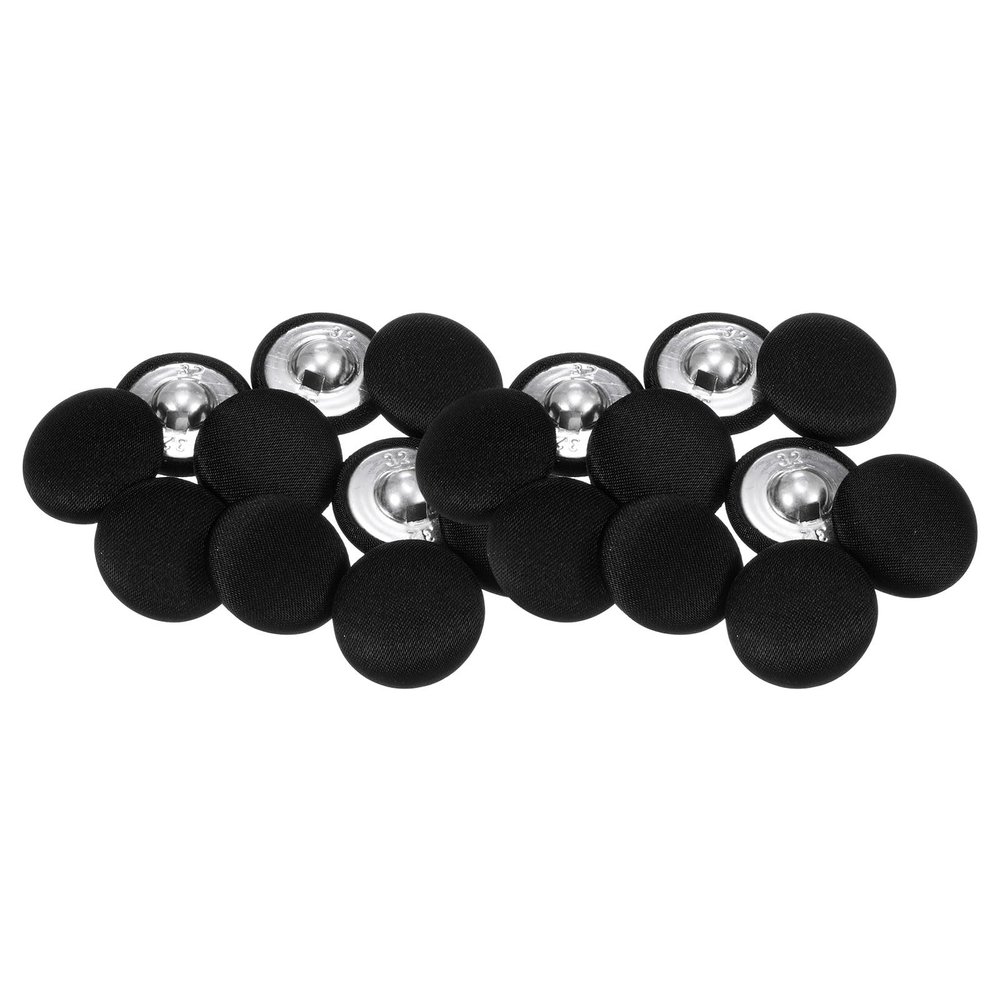 QUARKZMAN 20 Black Fabric-Covered Shank Buttons, 20 mm