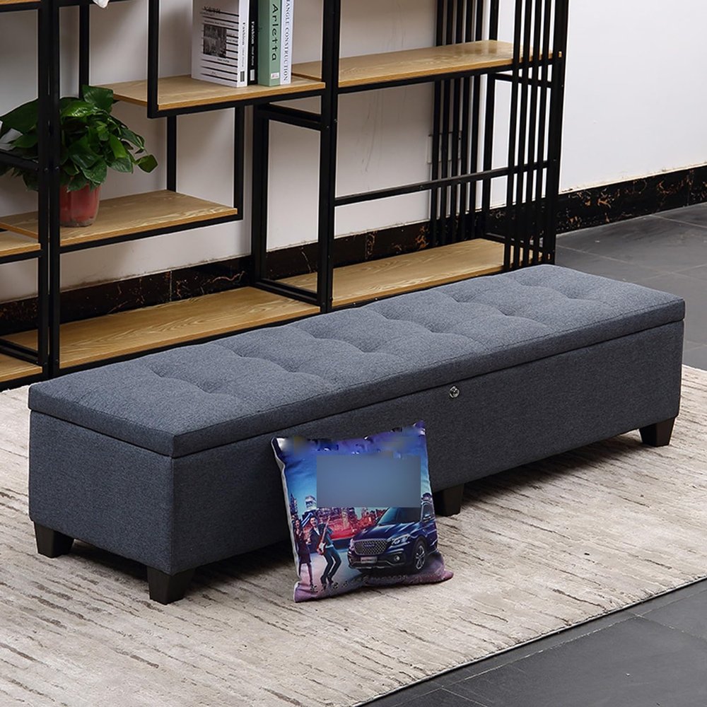 Cotton and Linen Storage Ottoman with Hidden Lock