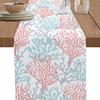 Rectangular Cotton-Linen Table Runner, Coral & Starfish Coastal Design, 33 x 183 cm view 1