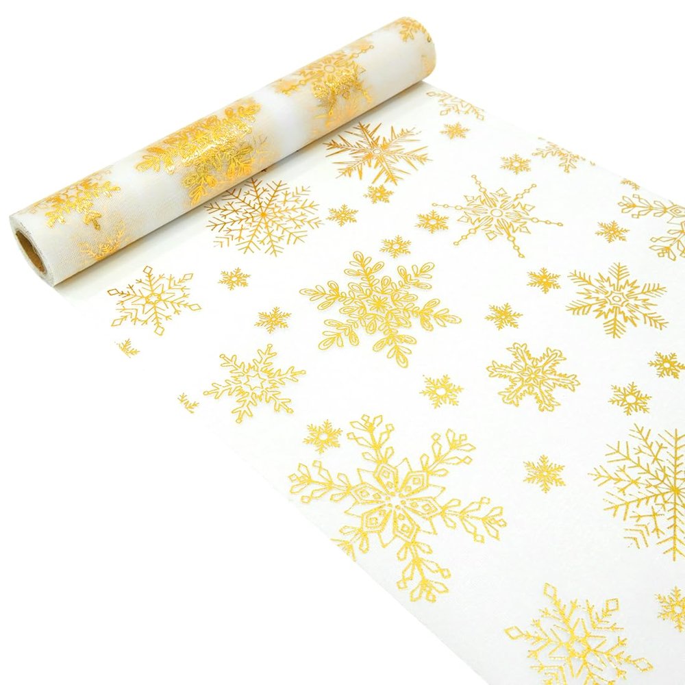 Christmas Table Runner Roll with Gold Snowflake Pattern, 28 x 500 cm