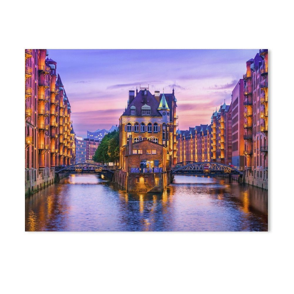 BEAYODKP Paint by Numbers Kit – Speicherstadt at Dusk, Hamburg Harbor, Germany, 30 x 40 cm
