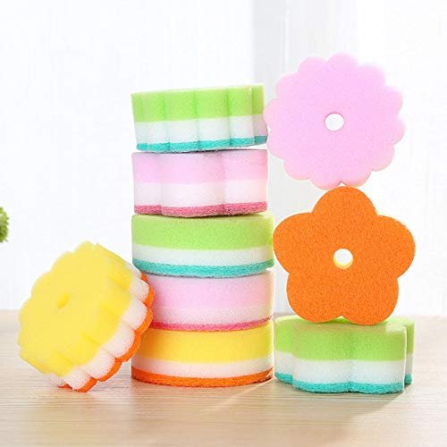 Keuyeo Flower-Shaped Scrub Sponges, 5-Piece Set