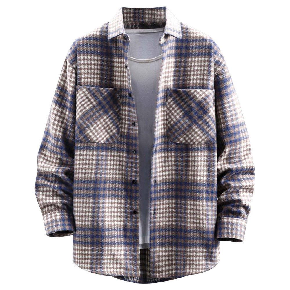 Bauzuoyo Men's Long-Sleeve Flannel Shirt Jacket with Sherpa Lining