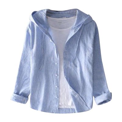 Bauzuoyo Men's Linen Blazer, Spring-Fall Hooded Casual Jacket with Buttons, Lightweight Sports Coat and Linen Shirt, Comfortable Slim Fit