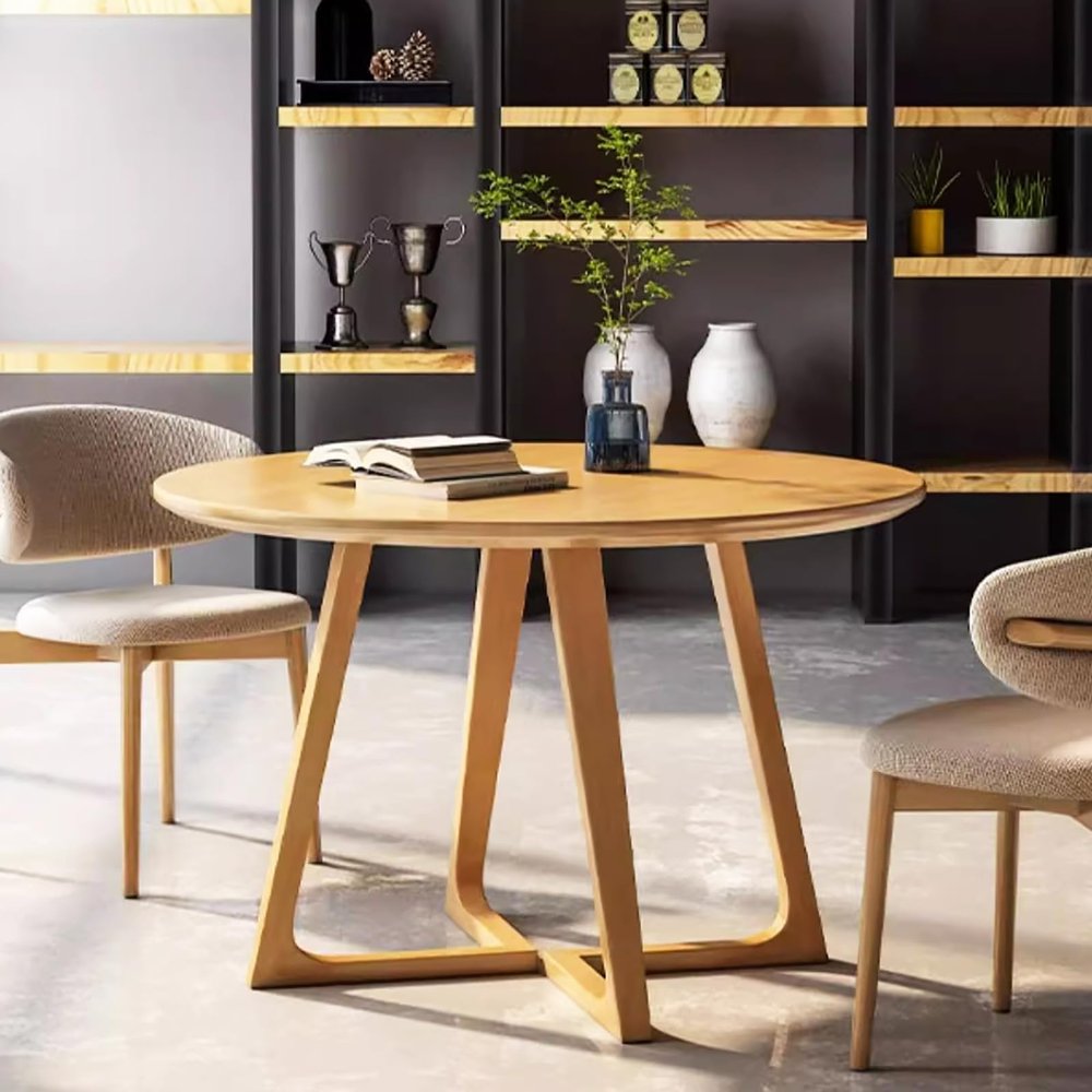 Mid-Century Modern Round Solid Wood Dining Table