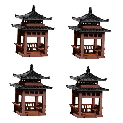 BESPORTBLE 4-Piece Chinese Garden Pavilion Ornaments for Aquariums and Desks