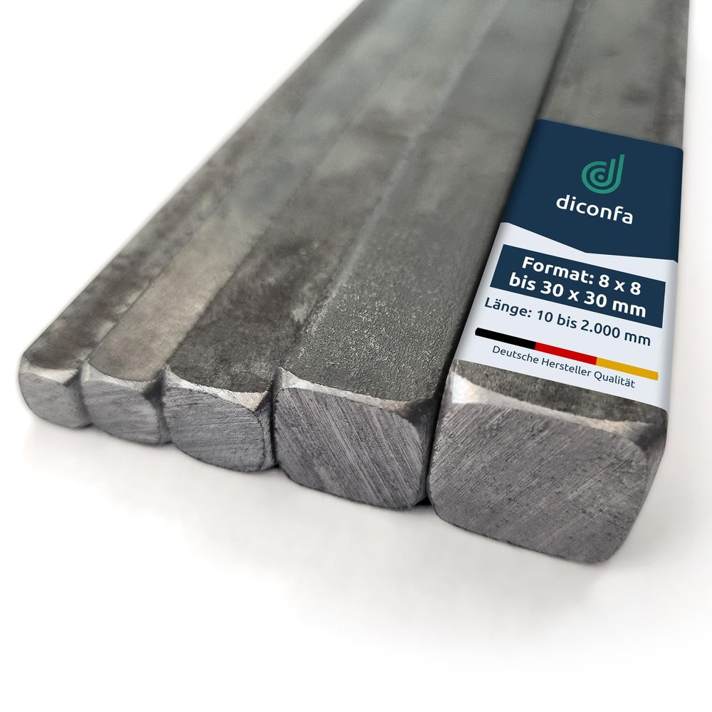 diconfa Square Steel Bar S235JR ST37, 16 x 16 mm, 60 mm (0.06 m) Long - Lengths: 10-100 mm - Sizes: 8 x 8 to 30 x 30 mm - Deburred