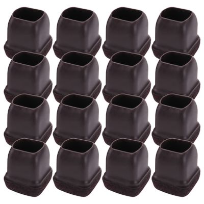 HOMEDEK 16-Piece Brown Silicone Floor Protectors for Chair Legs, Square Caps with Wrapped Felt, Fit: 0.55–0.75
